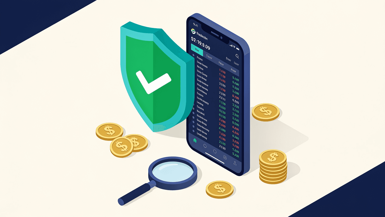 Escudo con tilde y lupa junto a un celular con una pantalla de apuestas deportivas, símbolo de verificación de que bet365 es confiable en Argentina