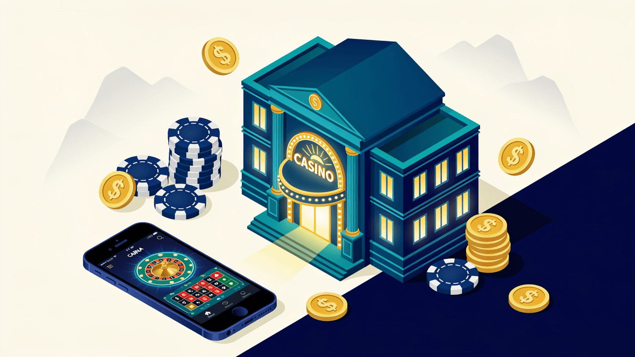 Ilustración editorial de Casino Magic Online: el casino físico de Neuquén y su plataforma de juego online regulada por el IJAN